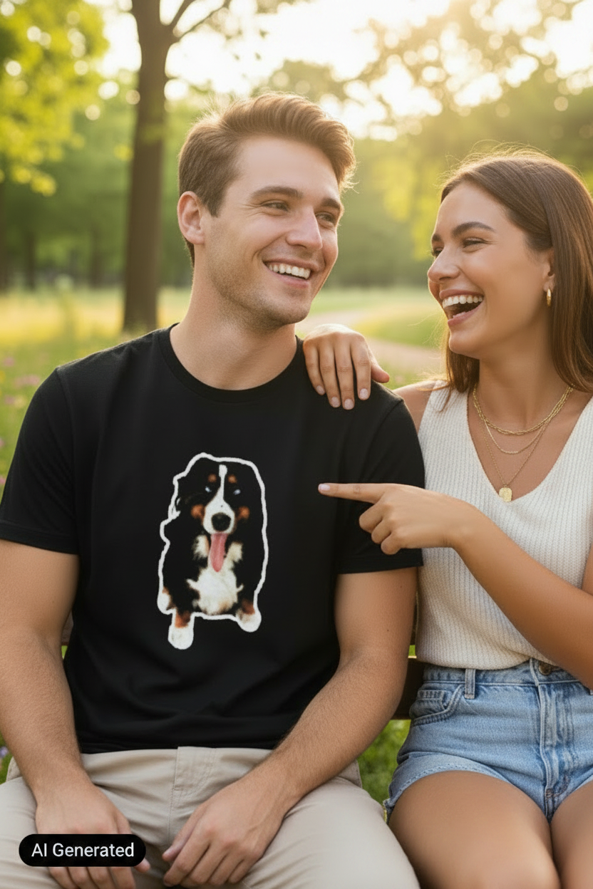 Mann trägt Luna T-Shirt, Frau findet es toll